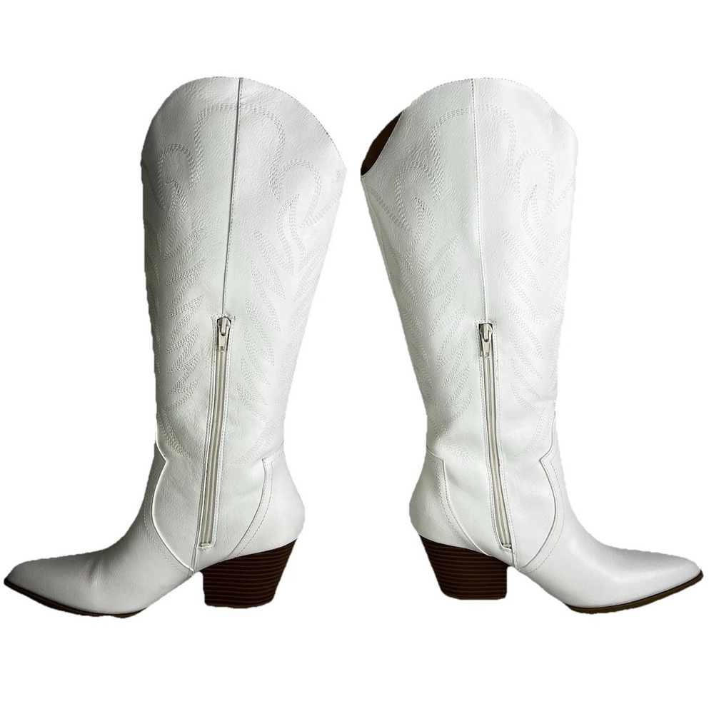 Arromic White Cowgirl Boots Embroidered Western Knee High Pointed Toe Size‎ 8.5 - Picture 3 of 9